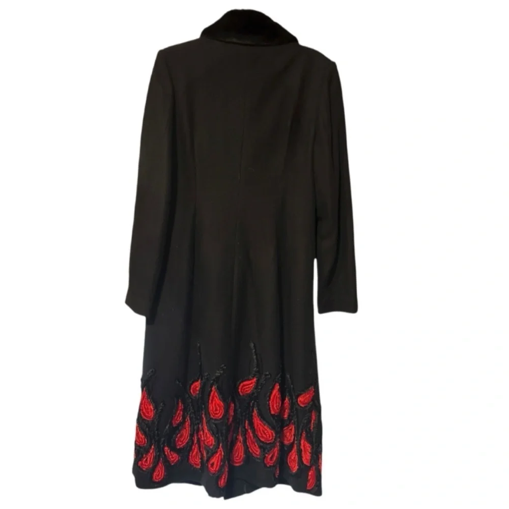 Hoamgar Black Wool Coat with Red Floral Accents – Size M (NWT)